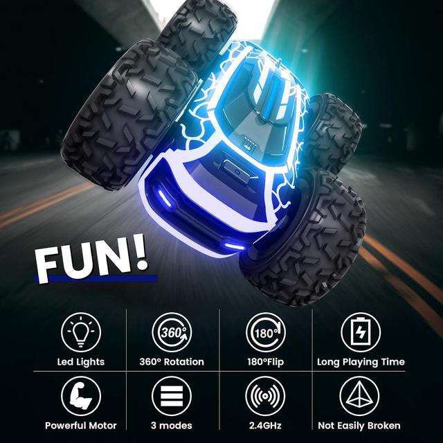 Alt view image 2 of 7 - Tecnock Remote Control Car for Boys 4-7, 2.4GHz Rc Stunt Car for Kids, 360°Rotating Double Sided RC Car with Lights, Car Toy for Boys and Girls