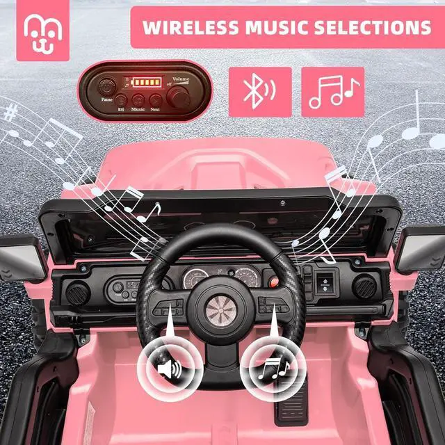 Alt view image 4 of 7 - 12V Kids Electric Ride on Truck Car Remote Control, Twin 35W Motors 3.5MPH Max Speed, Bluetooth USB Music Player, 4 Wheels Suspension LED Lights Safety Belt, Gift for Boy & Girl-Pink