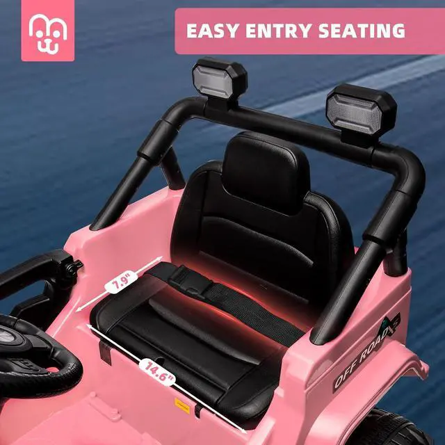 Alt view image 7 of 7 - 12V Kids Electric Ride on Truck Car Remote Control, Twin 35W Motors 3.5MPH Max Speed, Bluetooth USB Music Player, 4 Wheels Suspension LED Lights Safety Belt, Gift for Boy & Girl-Pink