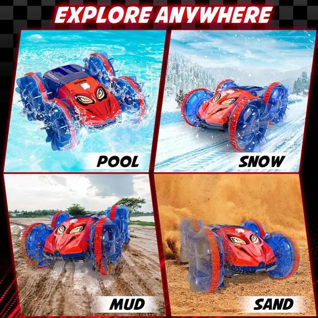 Alt view image 2 of 7 - Amphibious Remote Control Car Monster Truck - Waterproof 2.4GHz RC Monster Truck Car Boat 4WD 360°Rotating All Terrain Water Beach Pool RC Car for 8-12 Year Old Boy Toys