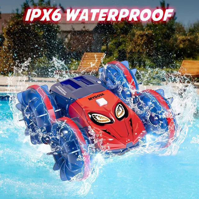 Alt view image 3 of 7 - Amphibious Remote Control Car Monster Truck - Waterproof 2.4GHz RC Monster Truck Car Boat 4WD 360°Rotating All Terrain Water Beach Pool RC Car for 8-12 Year Old Boy Toys