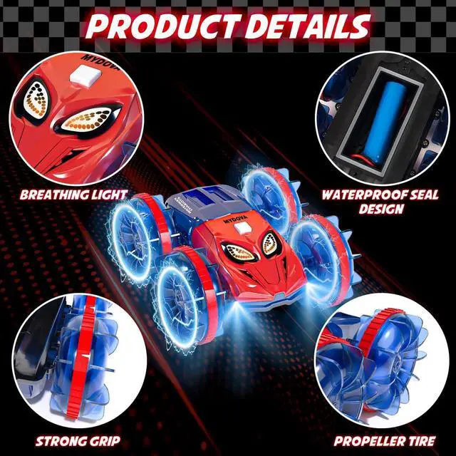 Alt view image 5 of 7 - Amphibious Remote Control Car Monster Truck - Waterproof 2.4GHz RC Monster Truck Car Boat 4WD 360°Rotating All Terrain Water Beach Pool RC Car for 8-12 Year Old Boy Toys