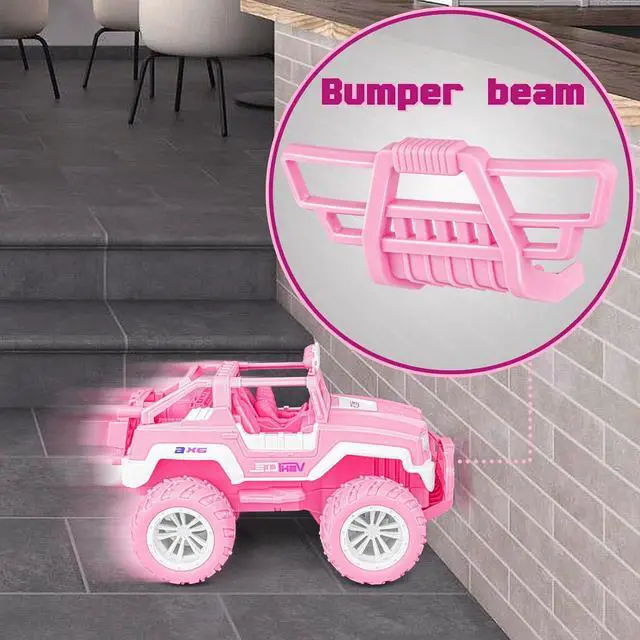 Alt view image 3 of 7 - Pink Remote Control Car for Girls, 1:16 Scale RC Jeep with LED Light & Rechargeable Batteries, 80 Min Playtime 2.4 GHZ Pink Truck Toy, Car Toys Gifts for Girls