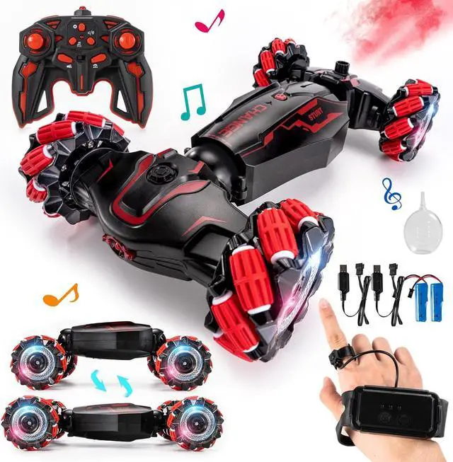 Main image of 4WD Remote Control Gesture Sensor Car,Hand Controlled RC Stunt Car,Double-Sided Vehicle 360° Rotation with Light and Music Spray, Watch Toy Cars for Boys & Girls Birthday