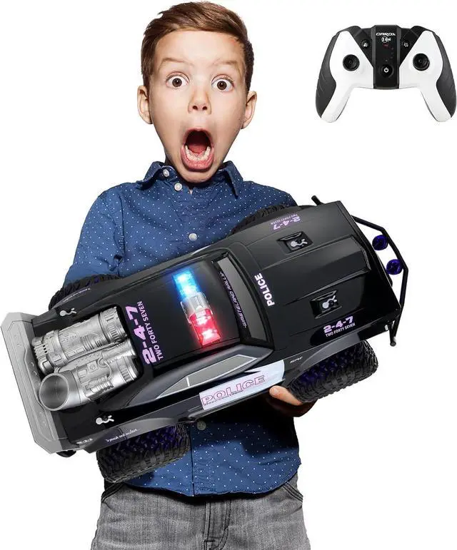 Main image of Carox Large Remote Control Police Car Toy with Lights and Sirens for Boys - 1:8 Cop Car with Three Rechargeable Battery - Durable RC Police Truck for Kids 4 Years and Up - A Surprising