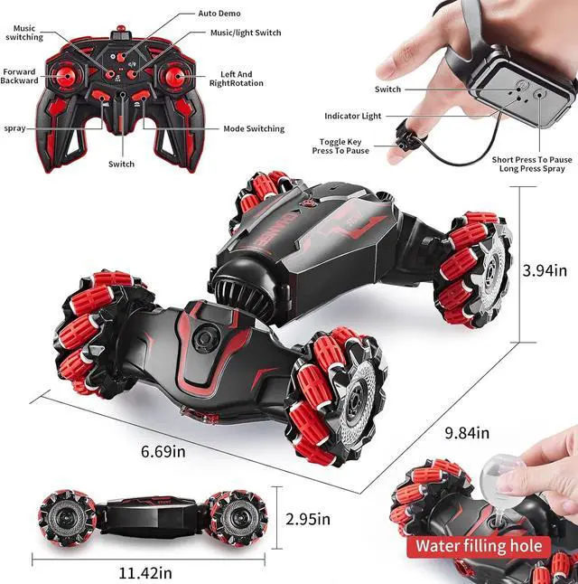 Alt view image 6 of 6 - 4WD Remote Control Gesture Sensor Car,Hand Controlled RC Stunt Car,Double-Sided Vehicle 360° Rotation with Light and Music Spray, Watch Toy Cars for Boys & Girls Birthday