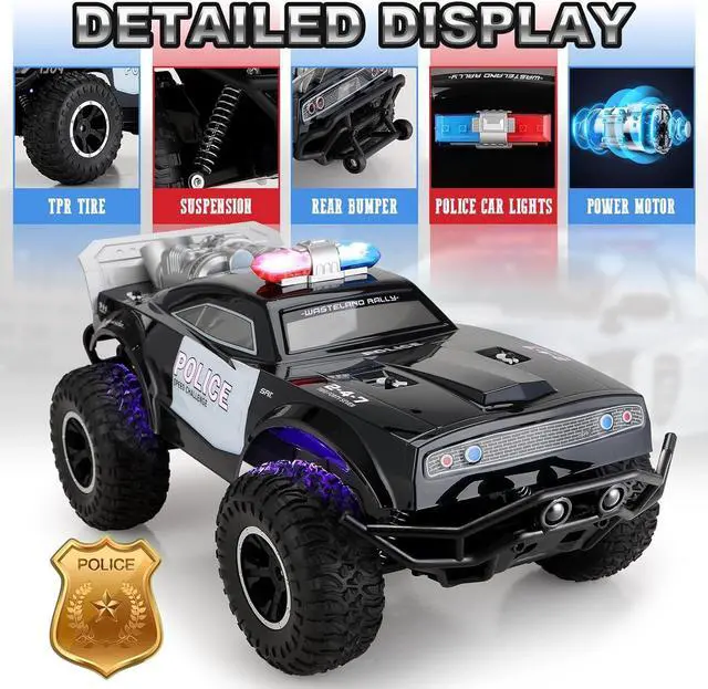 Alt view image 2 of 7 - Carox Large Remote Control Police Car Toy with Lights and Sirens for Boys - 1:8 Cop Car with Three Rechargeable Battery - Durable RC Police Truck for Kids 4 Years and Up - A Surprising