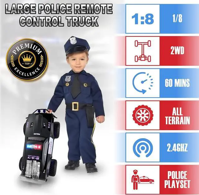 Alt view image 3 of 7 - Carox Large Remote Control Police Car Toy with Lights and Sirens for Boys - 1:8 Cop Car with Three Rechargeable Battery - Durable RC Police Truck for Kids 4 Years and Up - A Surprising
