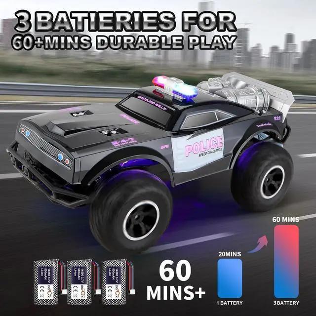 Alt view image 6 of 7 - Carox Large Remote Control Police Car Toy with Lights and Sirens for Boys - 1:8 Cop Car with Three Rechargeable Battery - Durable RC Police Truck for Kids 4 Years and Up - A Surprising
