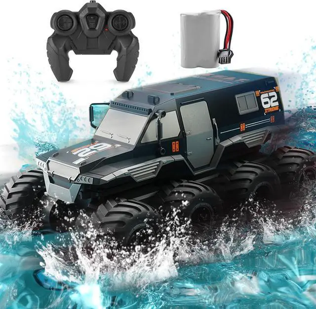 Main image of Amphibious RC Truck 1: 12 8WD, 2.4G Off Road Waterproof Large Remote Control Car for Boys, All Terrain RC Car Toys for 7 8 9 10 11 12 Year Old Boys/Girls 4+, Gift Birthday Christmas -Black