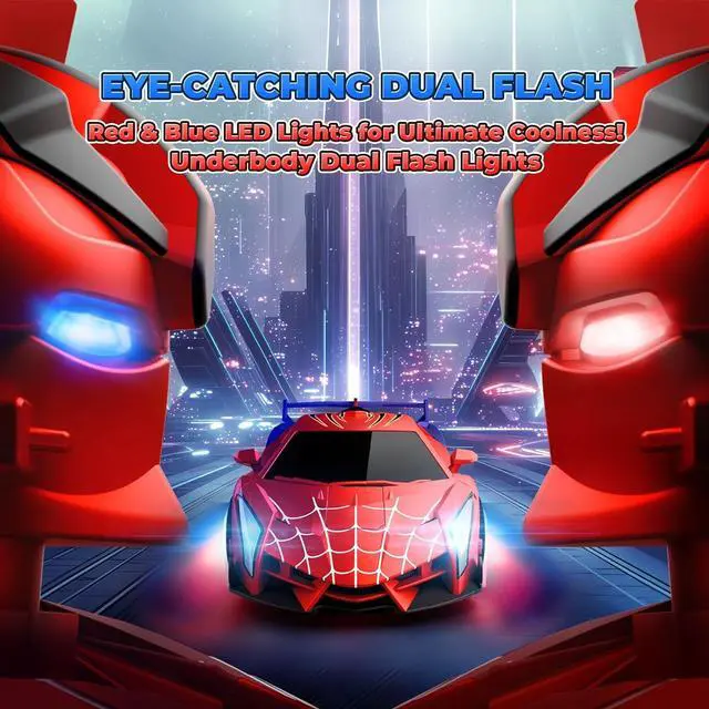 Alt view image 2 of 7 - Spider Transform RC Cars Toys with Eye & Underbody Lights, 2.4GHz Remote Control Car One-Button Deformation, Fast 360°Rotation Robot Toys Birthday Gifts for 3 4 5 6 7 8 9 10 Year Old Boys Age 4-7 8-12