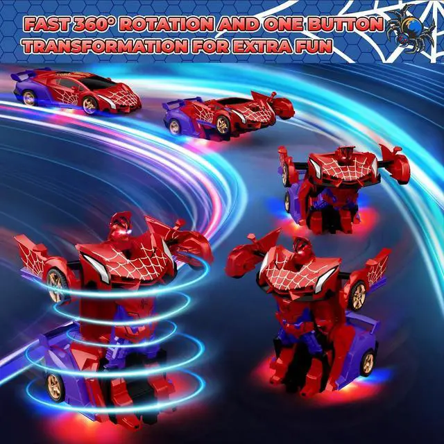 Alt view image 3 of 7 - Spider Transform RC Cars Toys with Eye & Underbody Lights, 2.4GHz Remote Control Car One-Button Deformation, Fast 360°Rotation Robot Toys Birthday Gifts for 3 4 5 6 7 8 9 10 Year Old Boys Age 4-7 8-12