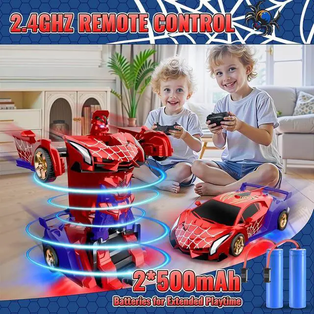 Alt view image 6 of 7 - Spider Transform RC Cars Toys with Eye & Underbody Lights, 2.4GHz Remote Control Car One-Button Deformation, Fast 360°Rotation Robot Toys Birthday Gifts for 3 4 5 6 7 8 9 10 Year Old Boys Age 4-7 8-12