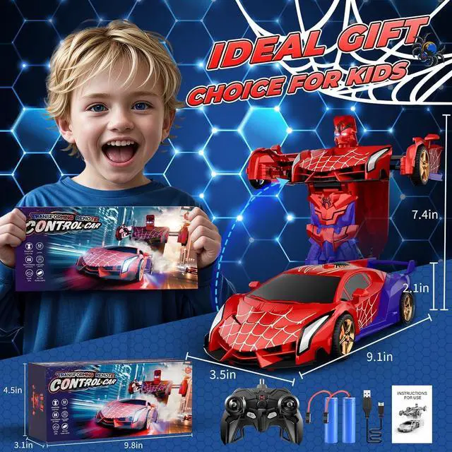 Alt view image 7 of 7 - Spider Transform RC Cars Toys with Eye & Underbody Lights, 2.4GHz Remote Control Car One-Button Deformation, Fast 360°Rotation Robot Toys Birthday Gifts for 3 4 5 6 7 8 9 10 Year Old Boys Age 4-7 8-12
