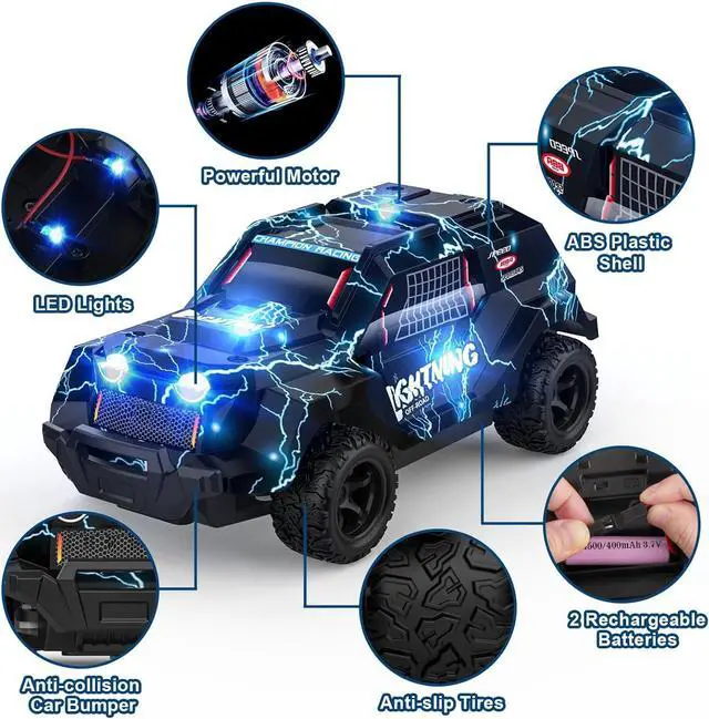 Alt view image 4 of 7 - Remote Control Car for Boys 4-7, Off Road Mini RC Car for Kids, Cool Light Up 1/24 Scale Hobby RC Cars Truck Race Car Toy Christmas Birthday Gifts for 3 4 5 6 7 8 Years Old Boys