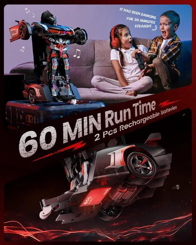 Alt view image 5 of 7 - V992 Transform Remote Control Car,Transform Robot RC Cars,1:14 Scale,2-in-1 Robot Toy Car with Sound & Light Effects,Gesture Sensing,Automatic Deformation,Birthday Gift Toys for Boys and Girls