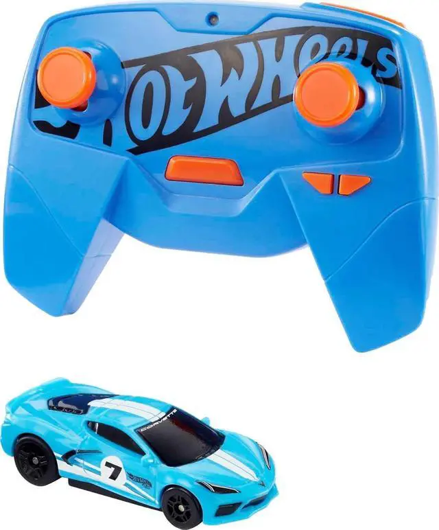 Main image of Hot Wheels Toy Car, RC C8 Corvette in 1:64 Scale, Remote-Control Toy Vehicle with Controller & USB Cable, Works On & Off Track