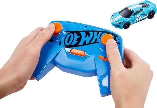 Alt view image 4 of 6 - Hot Wheels Toy Car, RC C8 Corvette in 1:64 Scale, Remote-Control Toy Vehicle with Controller & USB Cable, Works On & Off Track