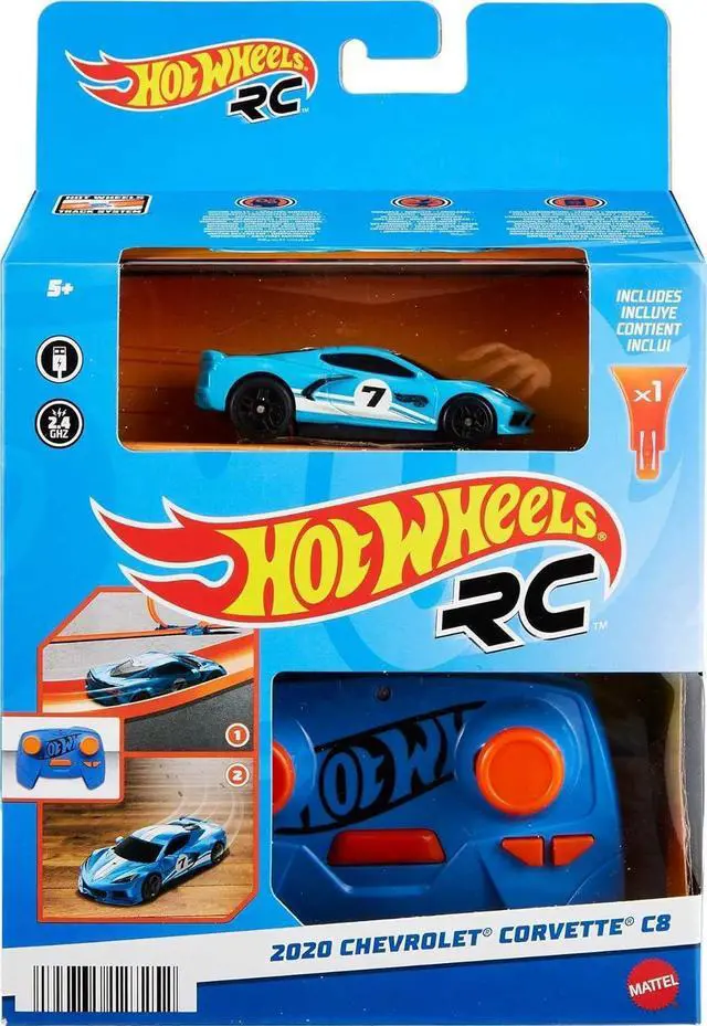 Alt view image 6 of 6 - Hot Wheels Toy Car, RC C8 Corvette in 1:64 Scale, Remote-Control Toy Vehicle with Controller & USB Cable, Works On & Off Track