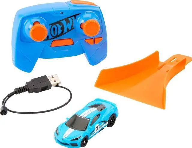 Alt view image 5 of 6 - Hot Wheels Toy Car, RC C8 Corvette in 1:64 Scale, Remote-Control Toy Vehicle with Controller & USB Cable, Works On & Off Track