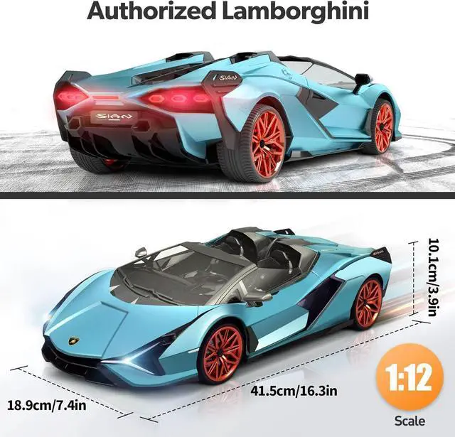 Alt view image 3 of 7 - MIEBELY Lamborghini Remote Control Car, 1:12 Scale Lambo Toy Car 7.4V 900mAh Officially Licensed 12Km/h Fast Rc Cars with Led Light 2.4Ghz Model Car for Adults Boys Girls Birthday Ideas Gift - Blue