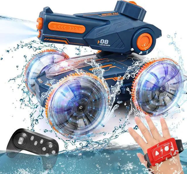 Main image of Amphibious Remote Control Car, Water and Land Stunt Car Toy with RC, Gesture Sensing, Lights, 4WD, 360° Rotation - for Kids 6+, Beach and Pool Fun for Boys and Girls