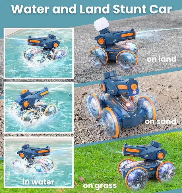 Alt view image 3 of 7 - Amphibious Remote Control Car, Water and Land Stunt Car Toy with RC, Gesture Sensing, Lights, 4WD, 360° Rotation - for Kids 6+, Beach and Pool Fun for Boys and Girls