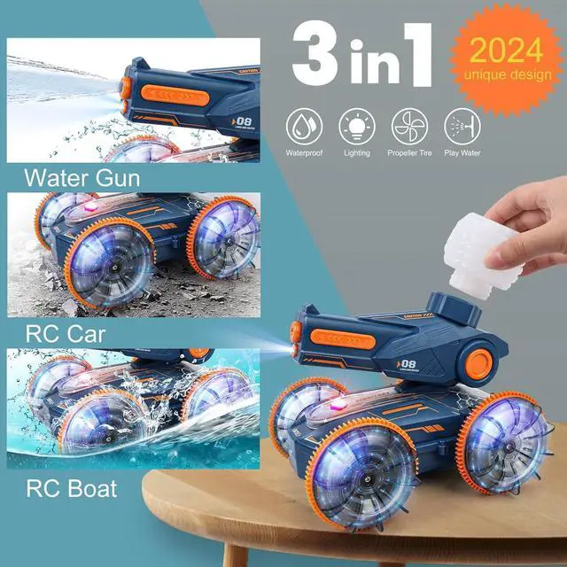 Alt view image 2 of 7 - Amphibious Remote Control Car, Water and Land Stunt Car Toy with RC, Gesture Sensing, Lights, 4WD, 360° Rotation - for Kids 6+, Beach and Pool Fun for Boys and Girls