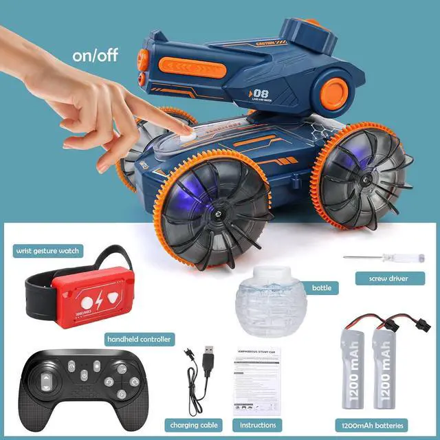 Alt view image 7 of 7 - Amphibious Remote Control Car, Water and Land Stunt Car Toy with RC, Gesture Sensing, Lights, 4WD, 360° Rotation - for Kids 6+, Beach and Pool Fun for Boys and Girls