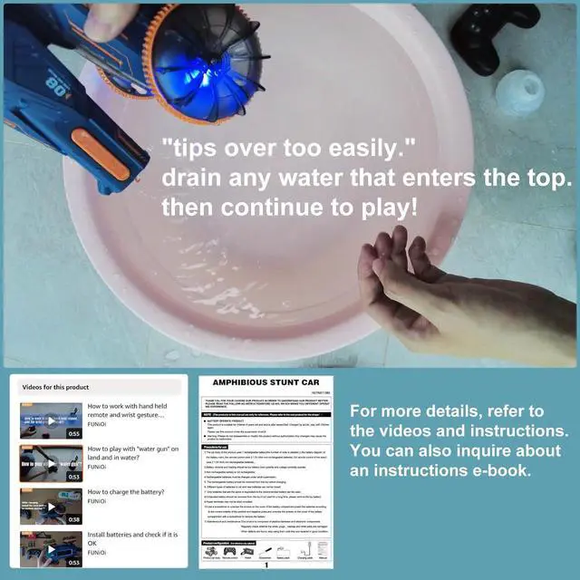 Alt view image 4 of 7 - Amphibious Remote Control Car, Water and Land Stunt Car Toy with RC, Gesture Sensing, Lights, 4WD, 360° Rotation - for Kids 6+, Beach and Pool Fun for Boys and Girls