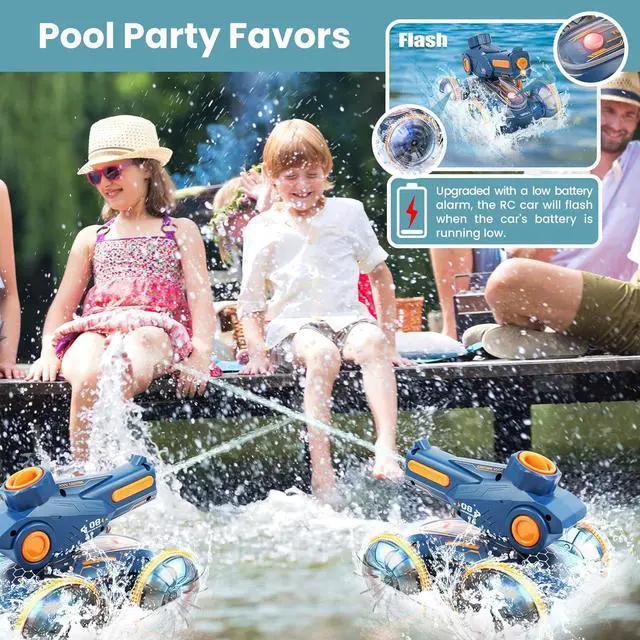 Alt view image 6 of 7 - Amphibious Remote Control Car, Water and Land Stunt Car Toy with RC, Gesture Sensing, Lights, 4WD, 360° Rotation - for Kids 6+, Beach and Pool Fun for Boys and Girls