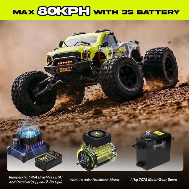 Alt view image 2 of 7 - AMORIL 1/10 RTR Brushless Fast RC Cars for Adults,Max 50mph Hobby Electric Off-Road Monster Truck,Waterproof High Speed RC Car 4WD Remote Control Car with 3S Lipo,Green