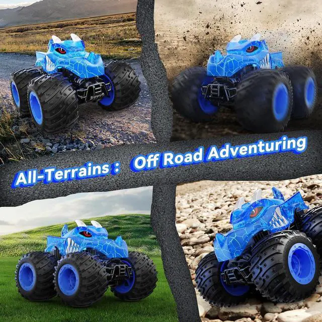 Alt view image 5 of 6 - Remote Control Car, 2.4GHz Monster Trucks Toys with Light Spray, Brithday Gift for Kids 3 4 5 6 7 8, All Terrain RC Cars, Toddler Toys for Boys Girls 3+ Year Old