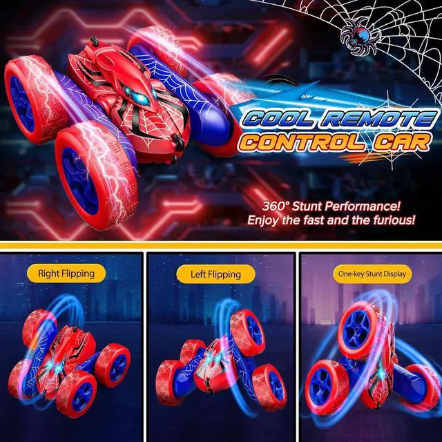 Alt view image 2 of 7 - Spider RC Cars Remote Control Car, Double Sided 360°Flip 4WD Rechargeable RC Drift Car,Toys for 3-12 Year Old Boys,Toys for Ages 5-7 Toys for Ages 8-13,Spiderman Toys for Boys 4-6