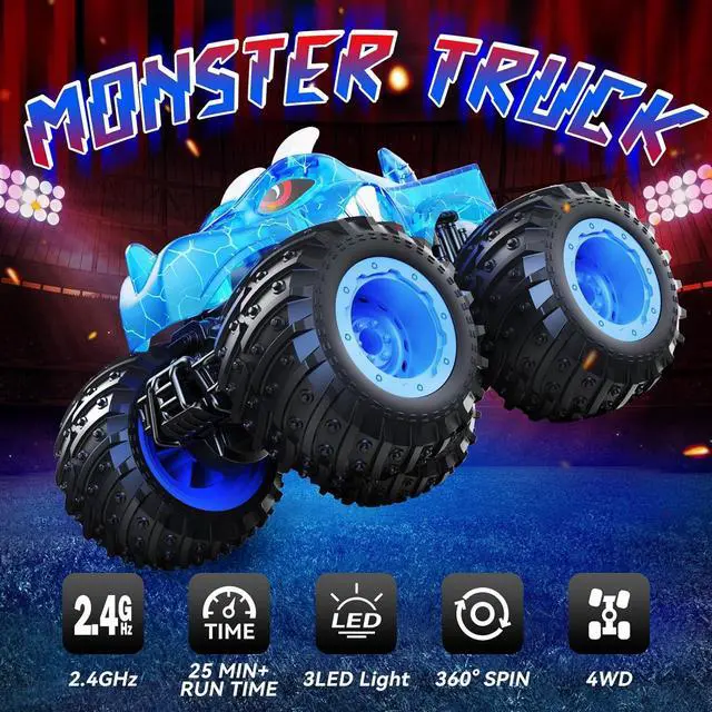 Alt view image 2 of 6 - Remote Control Car, 2.4GHz Monster Trucks Toys with Light Spray, Brithday Gift for Kids 3 4 5 6 7 8, All Terrain RC Cars, Toddler Toys for Boys Girls 3+ Year Old