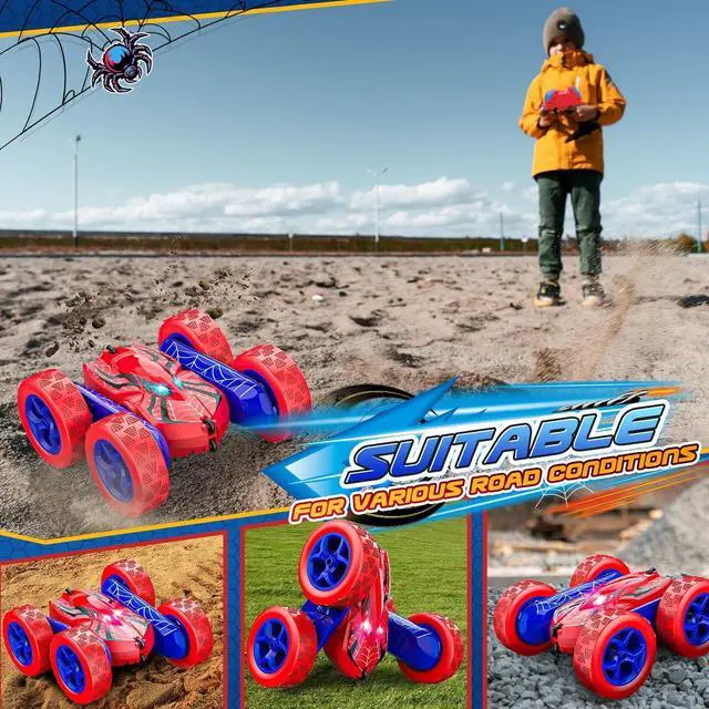 Alt view image 6 of 7 - Spider RC Cars Remote Control Car, Double Sided 360°Flip 4WD Rechargeable RC Drift Car,Toys for 3-12 Year Old Boys,Toys for Ages 5-7 Toys for Ages 8-13,Spiderman Toys for Boys 4-6