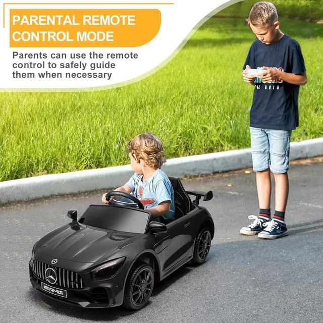 Alt view image 4 of 7 - Winado 12V Ride on Car, Licensed Mercedes Benz AMG GTR Battery Powered Electric Vehicle, w/Parent Remote, Wider Seat, LED Lights, Openable Doors, MP3 Player, Smooth Start, 3 Speeds - Black