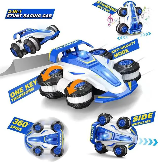 Alt view image 2 of 7 - Upgraded Remote Control Car 360° Spins RC Car 2- in-1 Anti-Gravity RC Racer Wheelie Drift Stunt Car with Lights&Music Birthday Gifts Toys for 6 7 8 9 10 11 12 Year Old Boys