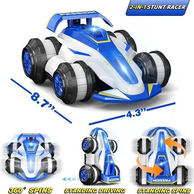Alt view image 3 of 7 - Upgraded Remote Control Car 360° Spins RC Car 2- in-1 Anti-Gravity RC Racer Wheelie Drift Stunt Car with Lights&Music Birthday Gifts Toys for 6 7 8 9 10 11 12 Year Old Boys