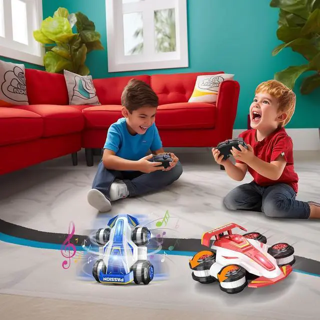 Alt view image 4 of 7 - Upgraded Remote Control Car 360° Spins RC Car 2- in-1 Anti-Gravity RC Racer Wheelie Drift Stunt Car with Lights&Music Birthday Gifts Toys for 6 7 8 9 10 11 12 Year Old Boys