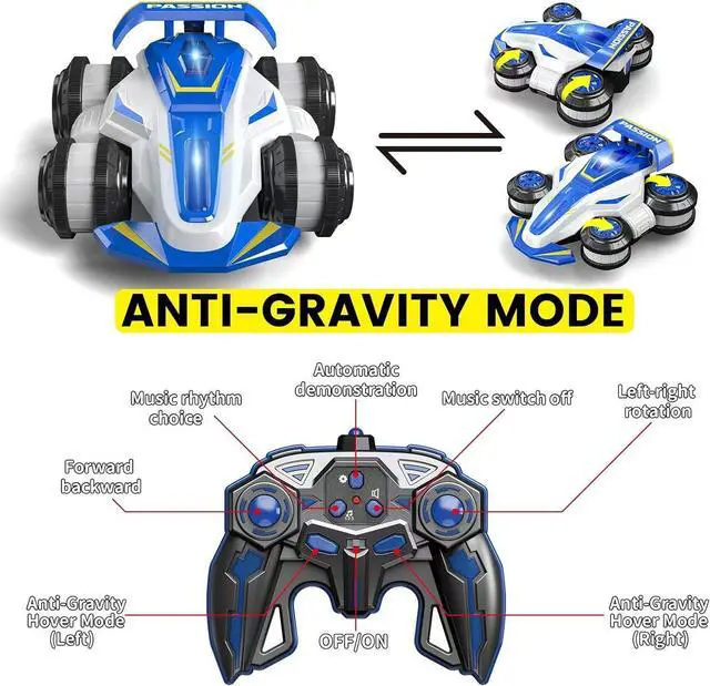 Alt view image 6 of 7 - Upgraded Remote Control Car 360° Spins RC Car 2- in-1 Anti-Gravity RC Racer Wheelie Drift Stunt Car with Lights&Music Birthday Gifts Toys for 6 7 8 9 10 11 12 Year Old Boys