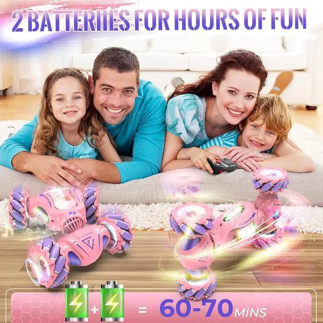 Alt view image 3 of 7 - Pink Remote Control Car for Girls 6-12, 2.4Ghz 4WD Hand Controlled RC Car with Light & Music & Spray, Double-Sided 360° Rotating Gesture Sensing RC Stunt Car Birthday Gifts for Girls