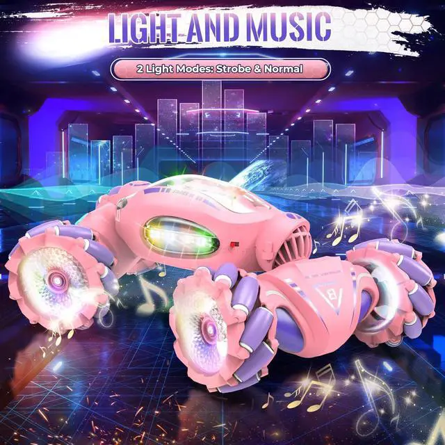 Alt view image 7 of 7 - Pink Remote Control Car for Girls 6-12, 2.4Ghz 4WD Hand Controlled RC Car with Light & Music & Spray, Double-Sided 360° Rotating Gesture Sensing RC Stunt Car Birthday Gifts for Girls