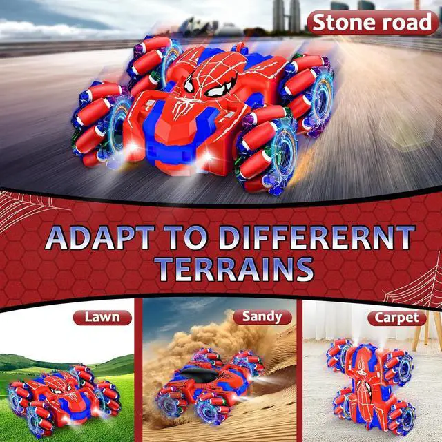 Alt view image 3 of 7 - Spider Remote Control Car, USB Direct Charging RC Cars with Cool Lights, 2.4Ghz Double Sided Drift RC Stunt Car, 360°Rotating 4WD Off-Road Race Car Toys for 4-6 6-12 Boy Girl Kids Gifts