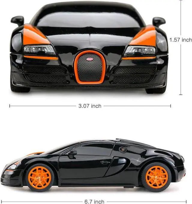 Alt view image 4 of 7 - RASTAR RC Car | 1:24 Bugatti Veyron 16.4 Grand Sport Vitesse Radio Remote Control Racing Toy Car Model Vehicle, Black/Orange