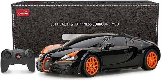 Alt view image 7 of 7 - RASTAR RC Car | 1:24 Bugatti Veyron 16.4 Grand Sport Vitesse Radio Remote Control Racing Toy Car Model Vehicle, Black/Orange