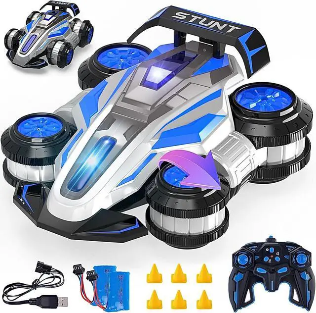 Main image of 1:14 Remote Control Roll Stunt Car for Boys 360°Rotating 4WD RC Cars with Lights Music Upright Walking Four-Wheeled Rollover Toy Car Presents for Age 6-12Blue