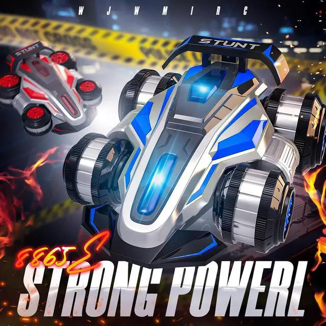 Alt view image 2 of 7 - 1:14 Remote Control Roll Stunt Car for Boys 360°Rotating 4WD RC Cars with Lights Music Upright Walking Four-Wheeled Rollover Toy Car Presents for Age 6-12Blue