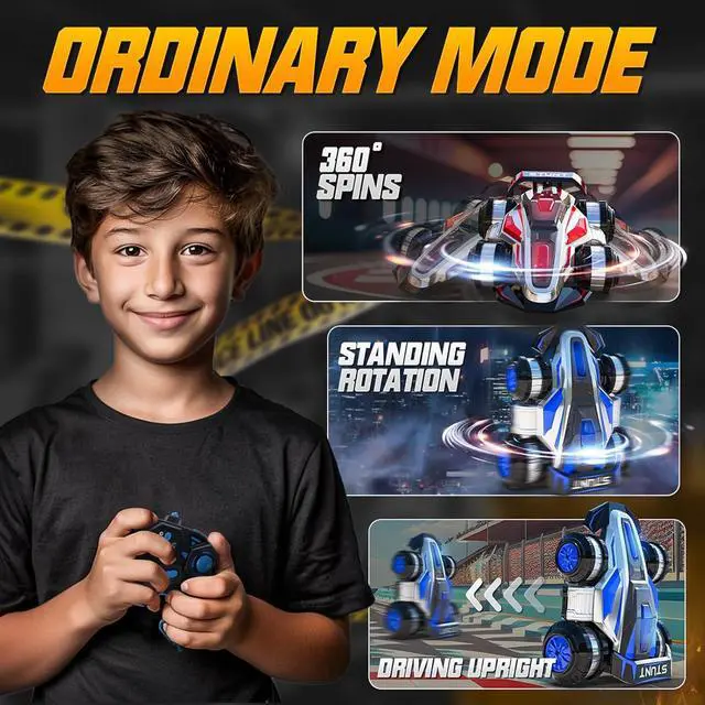 Alt view image 3 of 7 - 1:14 Remote Control Roll Stunt Car for Boys 360°Rotating 4WD RC Cars with Lights Music Upright Walking Four-Wheeled Rollover Toy Car Presents for Age 6-12Blue