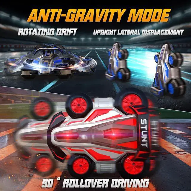 Alt view image 4 of 7 - 1:14 Remote Control Roll Stunt Car for Boys 360°Rotating 4WD RC Cars with Lights Music Upright Walking Four-Wheeled Rollover Toy Car Presents for Age 6-12Blue